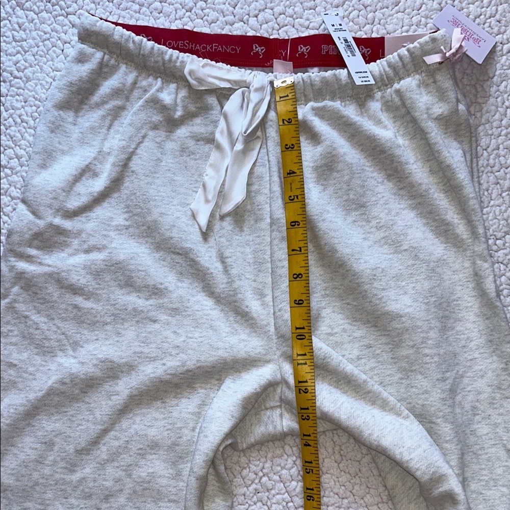 PINK LoveShackFancy Cream Drawstring Joggers with Pink Lettering - Picture 6 of 9